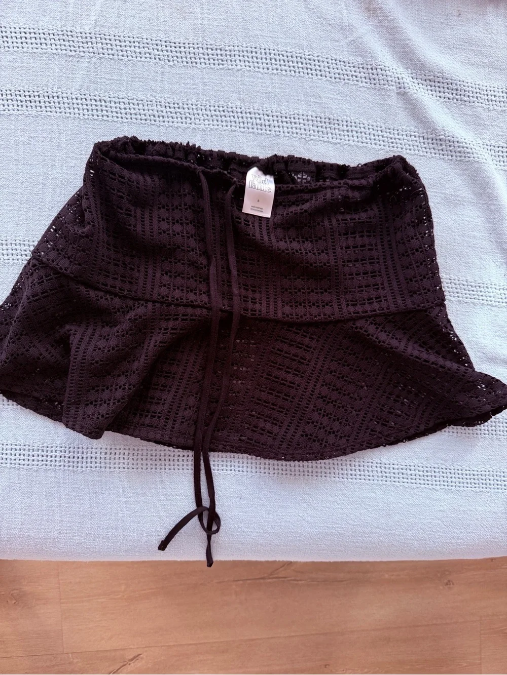 Black Crochet Drawstring Mini Skirt